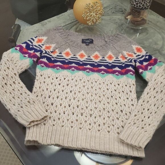 AMERICAN EAGLE KNIT CHUNKY WOOL MULTICOLOR SWEATER - Picture 2 of 6